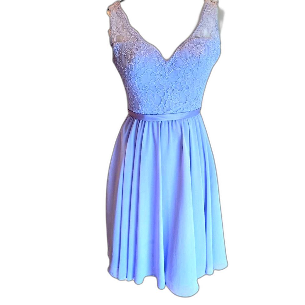 Morilee by Madeline Gardner Lavender Lace Midi Dress Low Back Formal Prom Sz 6